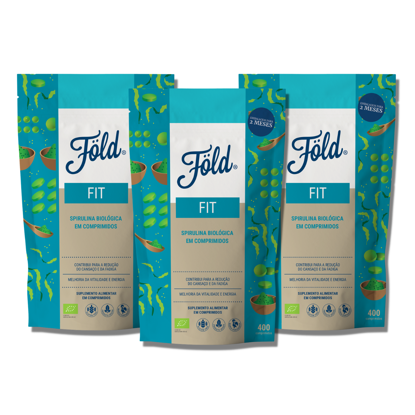Pack Fit Spirulina Comprimidos x3 Föld – Três frascos de spirulina biológica para controlo de peso e detox